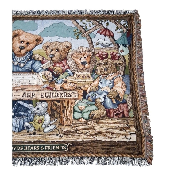 BOYDS BEARS & FRIENDS "Noah & Co...Ark Builders" Tapestry Throw Blanket NWOT - Picture 9 of 12